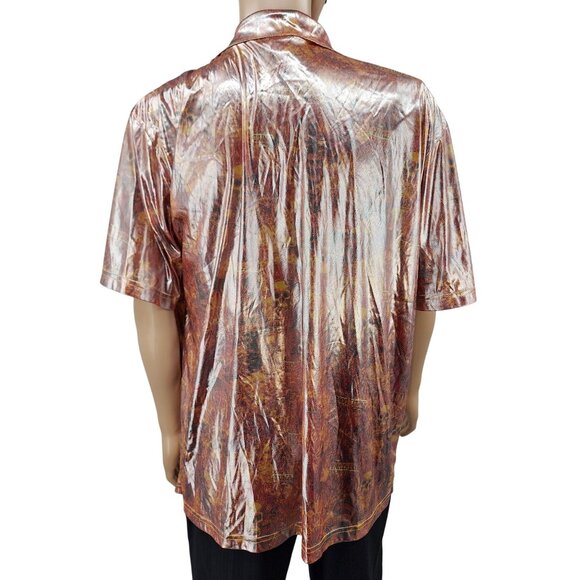 Club YMLA Mens XL "Hot Tuna" Shiny Short Sleeve Button-Up Shirt - Picture 3 of 11